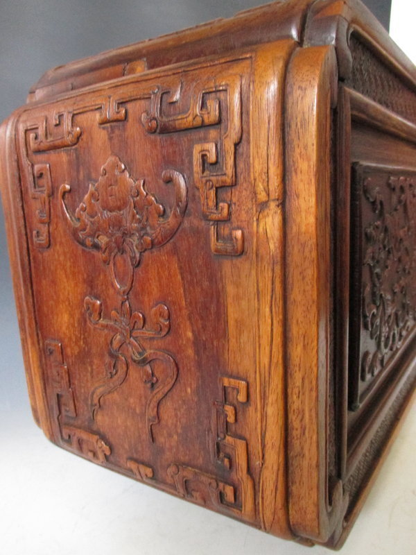 Chinese Carved Hardwood Box with Inlaid Jade