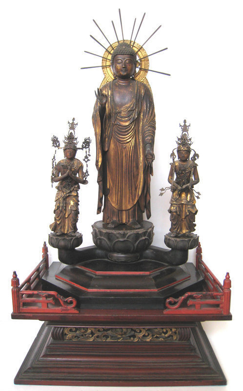 Japanese Amida Buddha Triad Statue