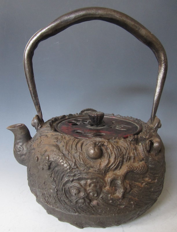 Japanese Antique Iron Tetsubin with Dragon