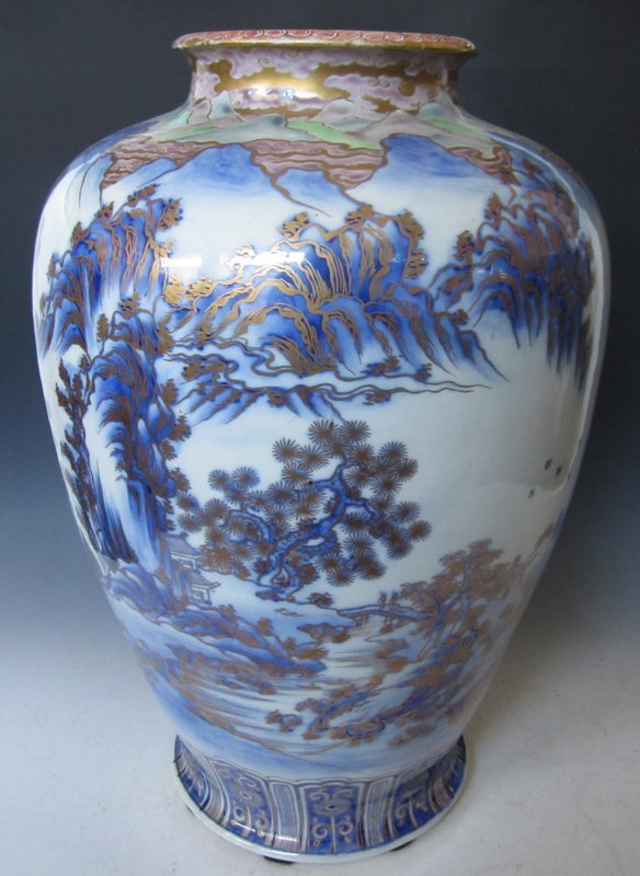 Japanese Large Arita Ware Porcelain Vase with Landscape