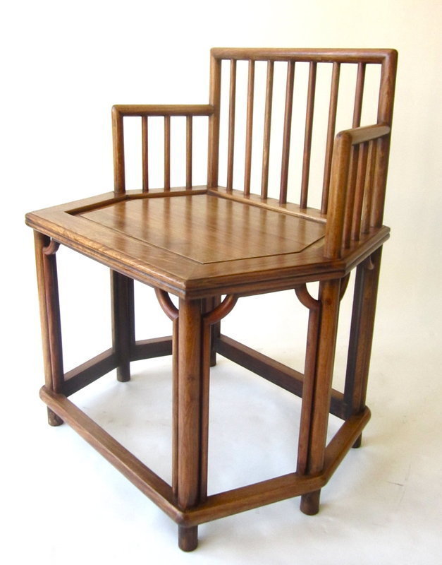 Chinese Pair of Six Sided Huanghuali Chairs