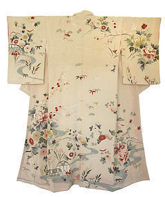 Japanese Silk Kimono with Flowers and Stream