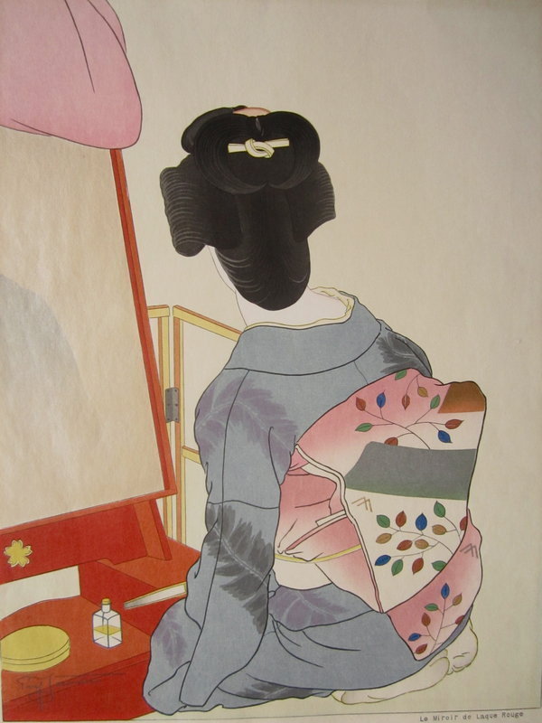 Paul Jacoulet print, "Le Miroir de Laque Rouge,  Tokyo"