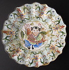 Chinese Enamel Painted Plate with Boy and Fish