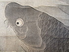 Japanese Antique Scroll Painting of Fish and Waterfall