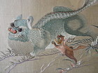 Chinese Antique Silk Embroidered Panel with Fu-dogs