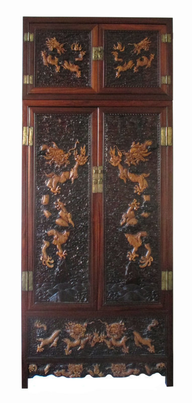 Chinese Large Carved Hardwood Dragon Cabinet