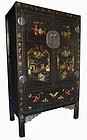 Chinese Antique Black Lacquer Cabinet with Painting