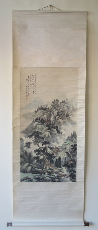 Chinese Misty Mountainous Landscape Scroll