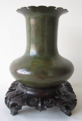 Japanese Signed Bronze Vase with Stand