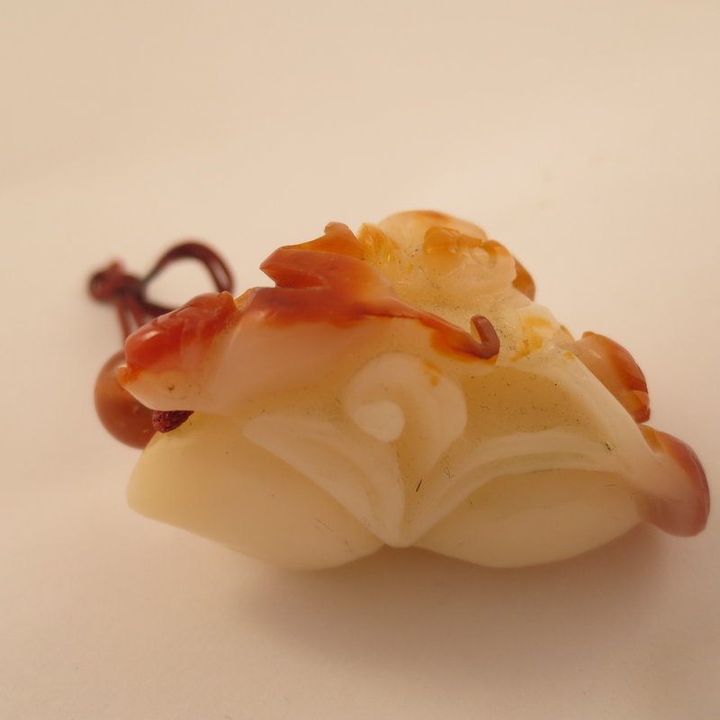 Chinese Agate Monkeys and Peaches Toggle Carving
