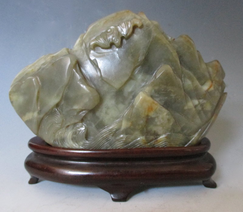 Antique Chinese Jade Rock and Waves Sculpture
