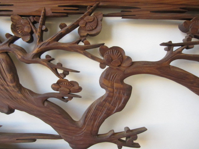 Japanese Ranma (Transom) with Warbler and Plum