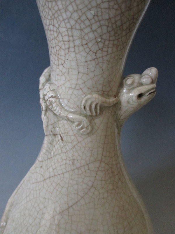 Chinese White Crackle Ceramic Vase with Chimera