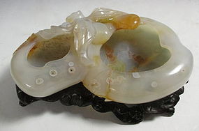 Chinese Carved Agate Peaches and Bats Brush Washer