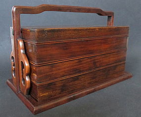 Chinese Hardwood Tiered Box With Handle