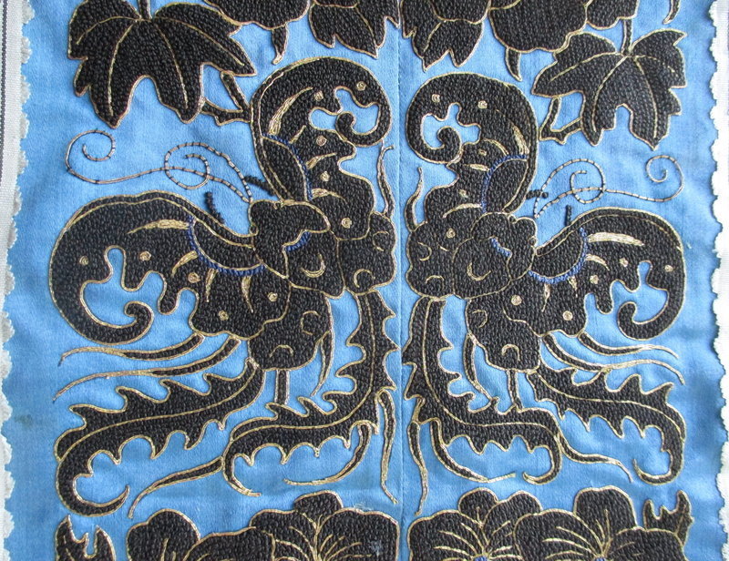 Chinese Silk Embroidered Panel With Black Butterflies