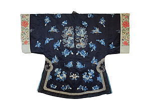 Chinese Antique Silk Robe With Blue Butterflies