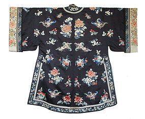 Chinese Antique Silk Robe With Flowers And Butterflies