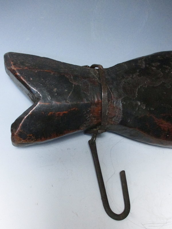Japanese Antique Wooden Fish Shaped Jizai Hook