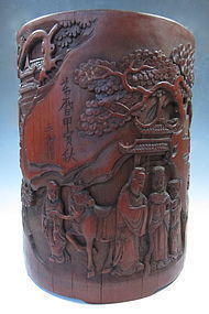 Antique Chinese Carved Bamboo Brush Holder
