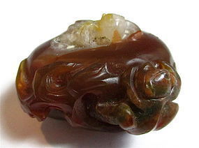 Antique Chinese Agate Carving Of Monkeys and Peach