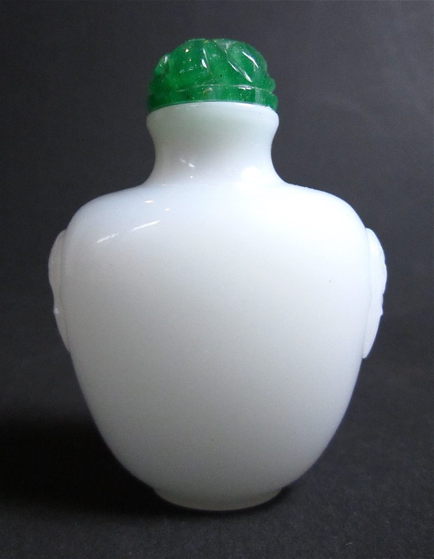 Antique Chinese Carved White Peking Glass Snuff Bottle