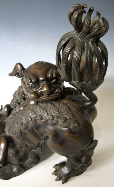 Edo Age Bronze Japanese incensor of Fu Dog playfully wrestling