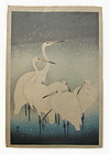 Japanese Woodblock Print of Herons By Ohara Koson