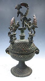 Indian Bronze Offering Chalice With Sacred Peacocks