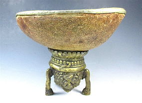 Antique Tibetan Kapala With Stand