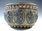 Southeast Asian Brass Bowl With Copper And Silver