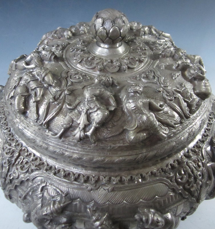 Burmese Repousse Silver Vessel