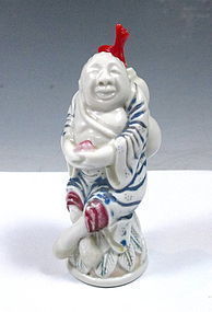 Carved Porcelain Snuff Bottle Of Man Holding A Peach