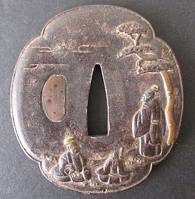 Antique Japanese Inlaid Iron Tsuba