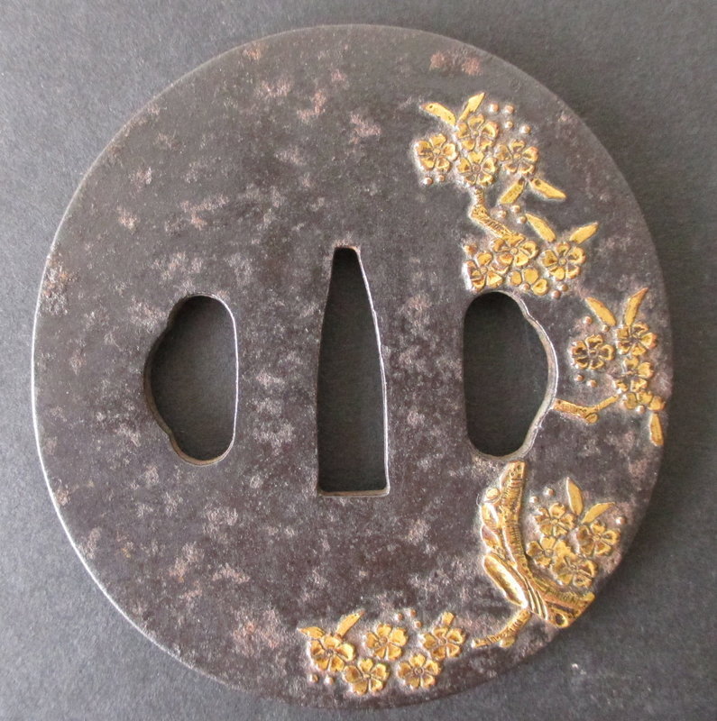 Antique Japanese Cherry Blossom Iron Tsuba