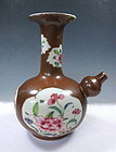 Antique Chinese Brown Porcelain Vase With Flowers