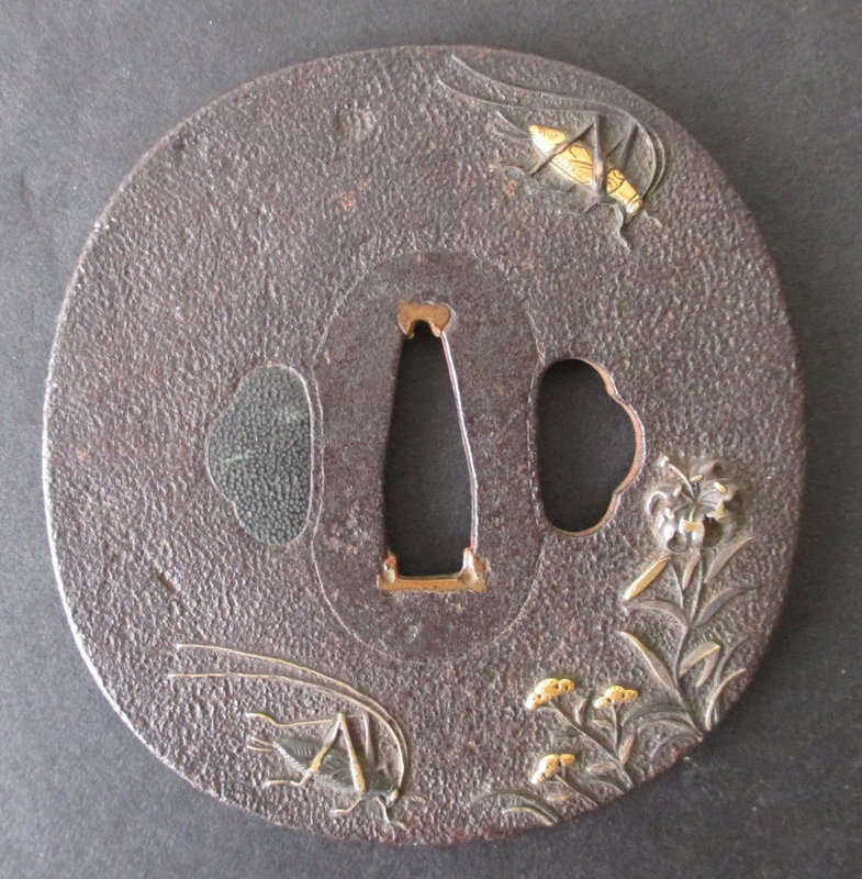 Antique Japanese Iron Tsuba with Autumn Motif
