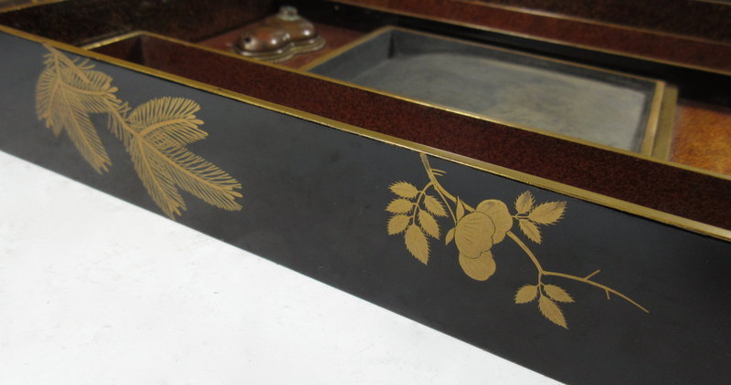 Japanese Antique Lacquer Suzuribako with Pines