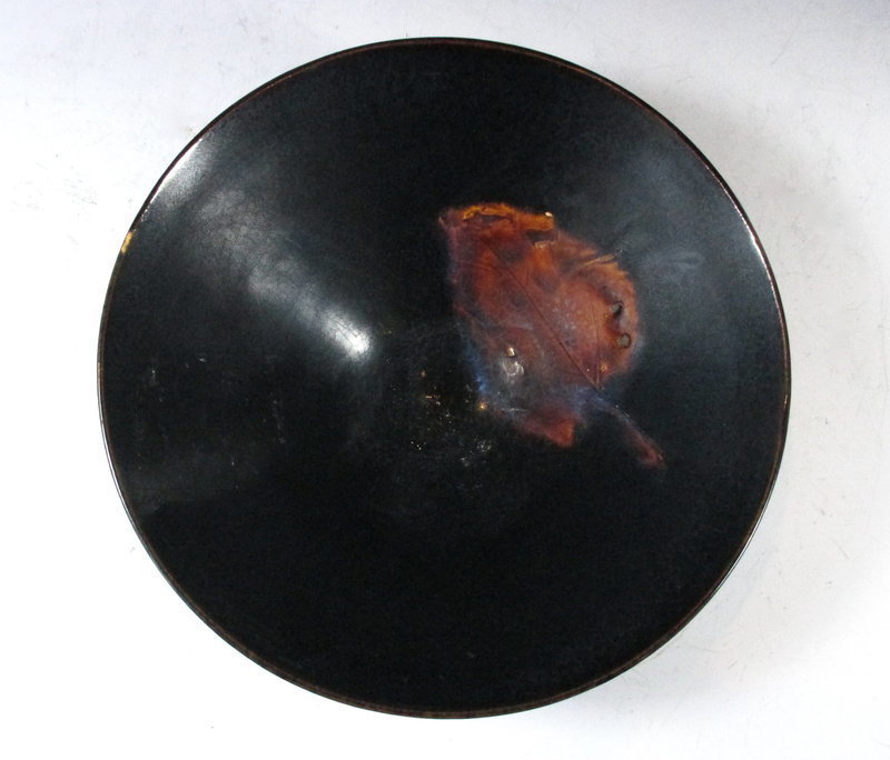 Chinese Ceramic Bowl With Leaf Impression