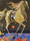Nakayama Woodblock Print of a Horse and Poppies