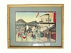 Antique Framed Hiroshige Woodblock Print