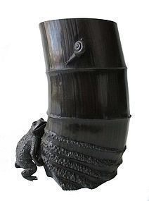 Antique Japanese Bronze Vase With Toad And Snail
