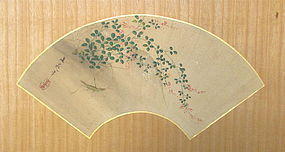 Antique Japanese Fan Painting Of Grasshopper