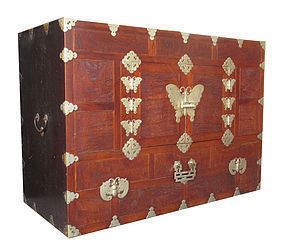 Korean Antique Head Side Chest with Butterflies