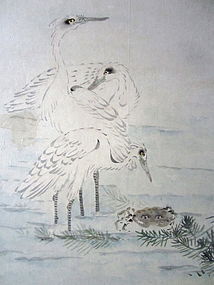 Japanese Antique Set of 6 Painting of Birds and Flowers