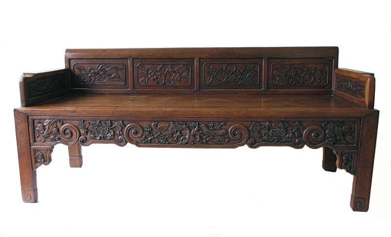 Antique Carved Huanghuali Bench