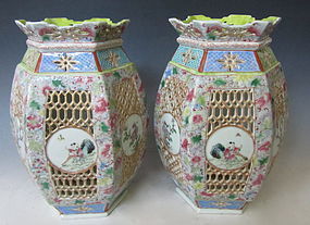 Chinese Antique Pair of Porcelain Lamps Covers