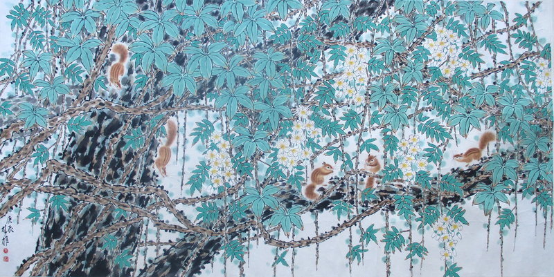 Antique Chinese Scroll of Squirrels