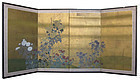 Japanese 4-panel Screen Painting of Flowers